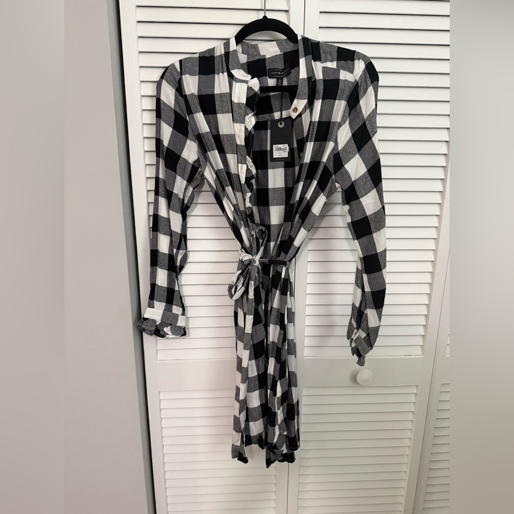 Lucky Brand Black and White Buffalo Plaid Shirt Dress - Picture 2 of 3
